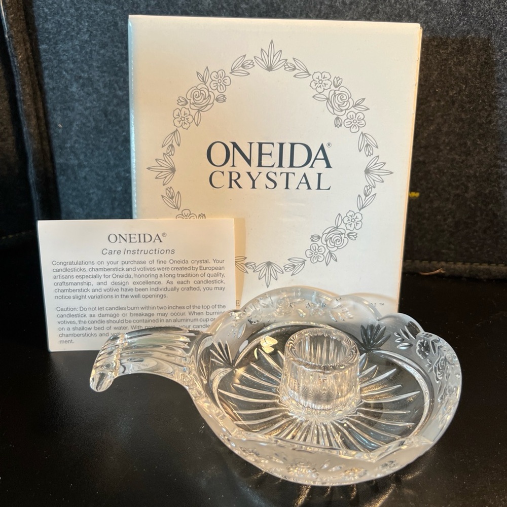 Oneida Crystal Southern Garden Chamberstick‎ Candle Holder - New in Box